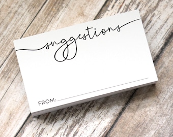 Tarjetas de sugerencias para comentarios de clientes, sugerencias o sugerencias para el trabajo - Tamaño tarjeta de presentación - Paquete de 50