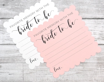 Favorite Memory with the Bride to Be - Bridal Shower Guestbook, Game or Activity - Printed Scallop Square Cards