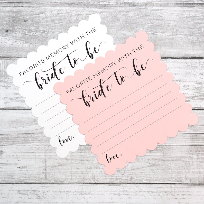 Favorite Memory with the Bride to Be - Bridal Shower Guestbook, Game or Activity - Printed Scallop Square Cards bild 1