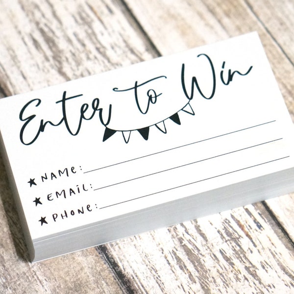 Enter to Win Cards - SMALL Business Card for Raffle, Prize Drawing, Name Email Phone - Pack of 50
