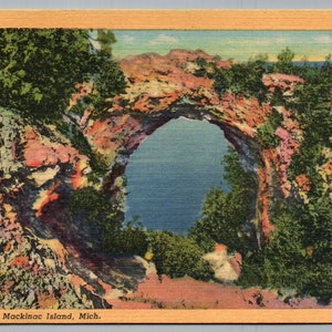 Arch Rock Postcard on Mackinac Island in Michigan | Genuine Vintage Linen MICH Postcard 3.5" x 5.5"  inches