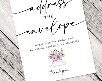 Address the Envelope Sign | Printable Sign for Bridal Showers | Download and Print Size 8x10 | PDF JPG