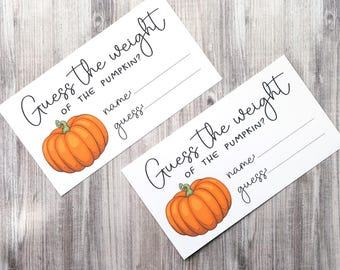 Adivina el peso de la calabaza - Tarjeta impresa para juego de adivinanzas para Halloween, Acción de Gracias o festivales de otoño - Tamaño 3x5.5 pulgadas