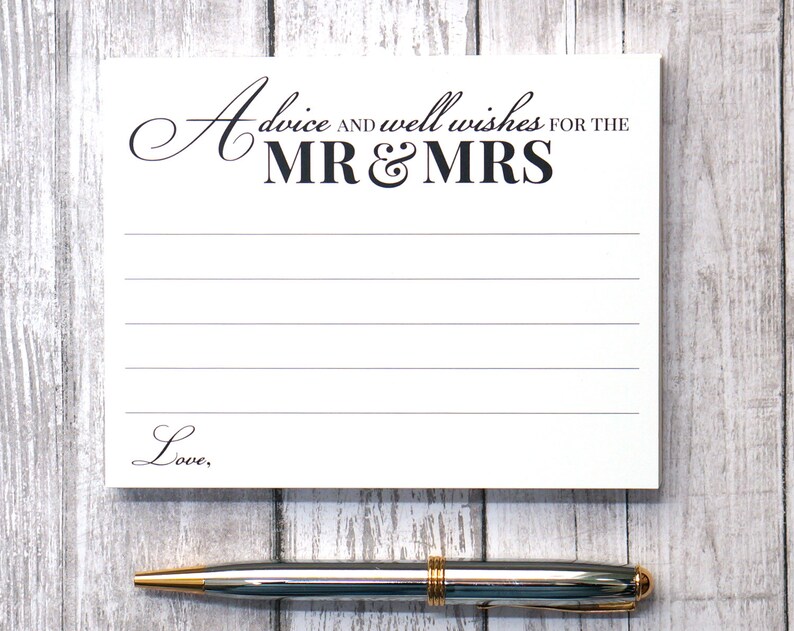 Advice and Well Wishes for the Mr and Mrs Wedding Advice Cards Reception or Bridal Shower Elegant Calligraphy Script 4.25 x 5.5 inch image 2