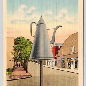 Big Coffee Pot Vintage Postcard of old Landmark in Winston Salem North Carolina - Standard Size Linen Unposted 5.5x3.5