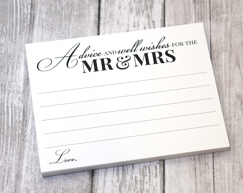 Advice and Well Wishes for the Mr and Mrs Wedding Advice Cards Reception or Bridal Shower Elegant Calligraphy Script 4.25 x 5.5 inch image 3