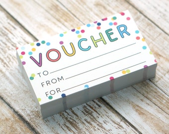 Voucher Card - Blank Vouchers to Fill out for Voucher Ticket Coupons - Size 3.5 x 2 Inches - Pack of 50