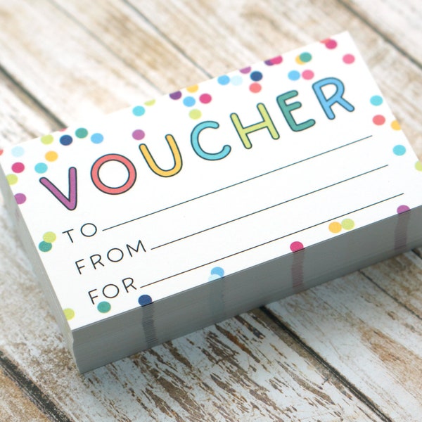 Voucher Card - Blank Vouchers to Fill out for Voucher Ticket Coupons - Size 3.5 x 2 Inches - Pack of 50