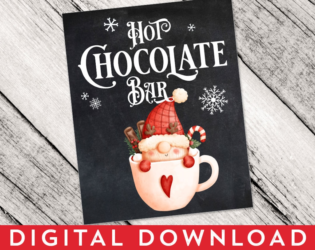 Hot Chocolate Bar Printable Sign for Christmas Party Decor Black