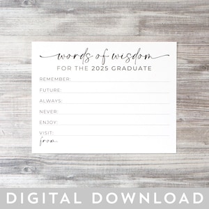 Tarjetas imprimibles de palabras sabias para graduados de 2025 / Tarjeta con consejos para la graduación / Descarga digital / Archivo para imprimir (PDF, JPG)