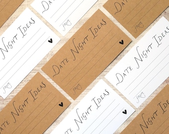 Date Night Ideas Card - Printed Whimsical Rustic Kraft or White Card - Size 3x5.5 inch - Pack of 50