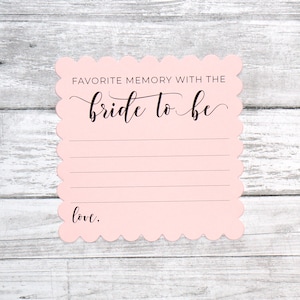 Favorite Memory with the Bride to Be - Bridal Shower Guestbook, Game or Activity - Printed Scallop Square Cards Pink