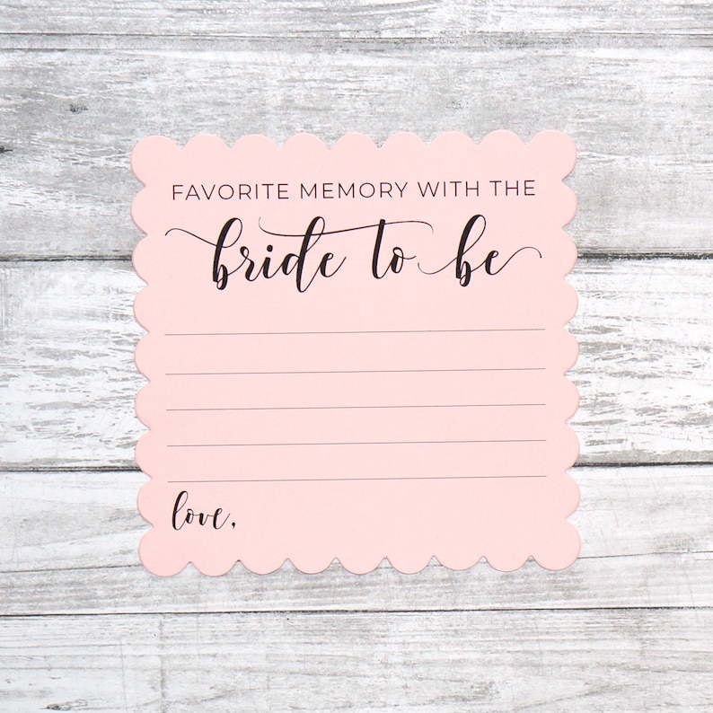 Favorite Memory with the Bride to Be - Bridal Shower Guestbook, Game or Activity - Printed Scallop Square Cards Pink