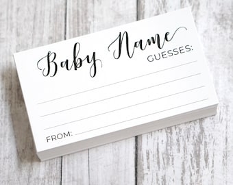 Tarjetas para adivinar el nombre del bebé para baby shower - Juego de adivinar el nombre del bebé - Tarjetas físicas impresas - Tamaño 2x3.5 pulgadas - Paquete de 50