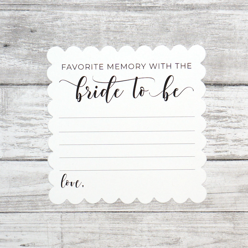 Favorite Memory with the Bride to Be - Bridal Shower Guestbook, Game or Activity - Printed Scallop Square Cards White