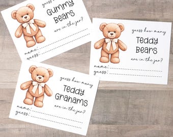 Guess How Many Bears are in the Jar | Digital Download Baby Shower Guessing Game | Print at Home Teddy Bear Shower Game Cards | PDF File