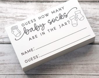 Guess How Many Socks are in the Jar Cards | Baby Socks Shower Guessing Game - Printed Card Size 3.5 x 2 Inches - Pack of 50