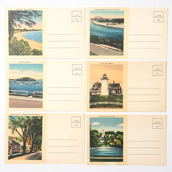 Cape Cod Massachusetts Postcard Collection of 6 Vintage Correspondence Cards with Scenic Views