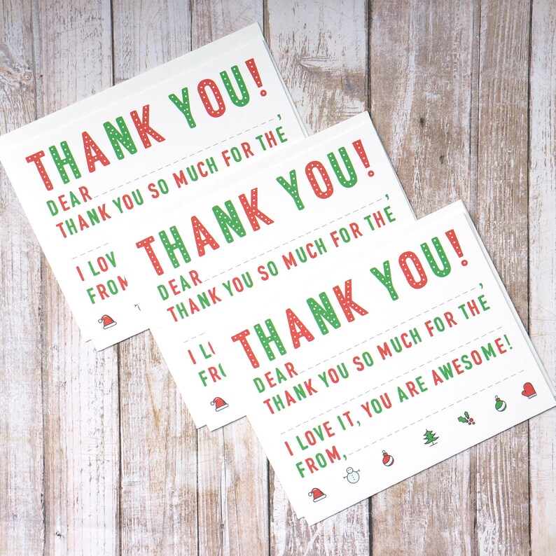 Christmas Fill in the Blank Thank You Notes for Kids - Red and Green ...