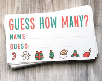 Tarjetas de juego de adivinanzas navideñas - Llena un frasco con tarjetas de juego de adivinanzas de números de caramelos - Tamaño 3x5.5 pulgadas