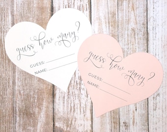 Adivina cuántas tarjetas hay en forma de corazón para juegos de adivinanzas de dulces - Baby Shower o Despedida de soltera - Tamaño 4.5 pulgadas