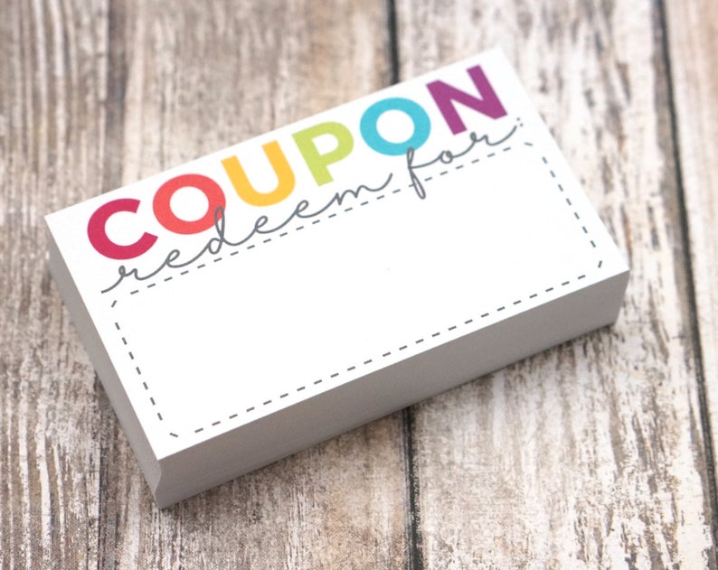 Coupon Cards Blank Coupons, Coupon Book for Kids, Vouchers, 1st Anniversary Gift Size 3.5 x 2 Inches Pack of 50 image 1