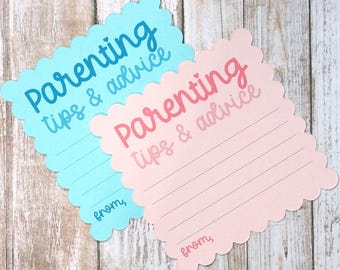 Baby Shower Parenting Tips and Advice - Pink or Blue Cards for Parent Tip Jar or Game - Printed Card - 4.5 Inch Square