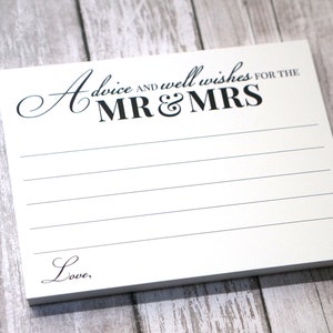 Advice and Well Wishes for the Mr and Mrs Wedding Advice Cards Reception or Bridal Shower Elegant Calligraphy Script 4.25 x 5.5 inch image 1