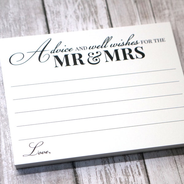 Advice and Well Wishes for the Mr and Mrs - Wedding Advice Cards - Reception or Bridal Shower - Elegant Calligraphy Script - 4.25 x 5.5 inch