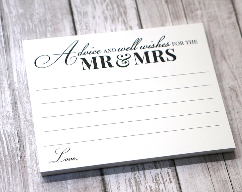 Advice and Well Wishes for the Mr and Mrs Wedding Advice Cards Reception or Bridal Shower Elegant Calligraphy Script 4.25 x 5.5 inch image 1