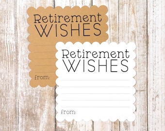 Retirement Wishes Card, Wish Cards for the Retiree, White or Kraft Brown Scallop Square Cards - 4.5 inches