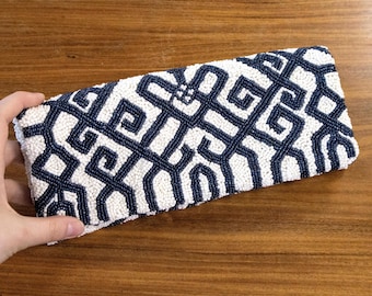 Blue & White Beaded Clutch