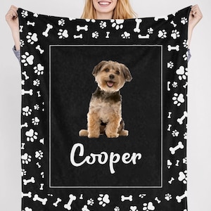 Manta conmemorativa personalizada con foto de mascota: regalo personalizado con nombre para perro o gato