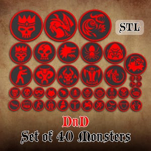DnD Universal Monster Token Set of 40 | Instant Download 3D Printable STLs | Tabletop Gaming | TTRPG | Travel-friendly | Customizable