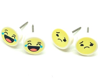 2 Pack Brick Emoji (Laugh/Sad)  Stud Earrings