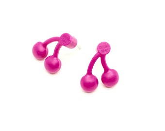 Magenta Cherry Brick Stud Earrings Single Pair
