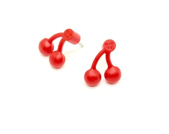 Red Cherry Brick Stud Earrings Single Pair