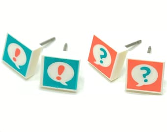 2 Pack Brick Print (Explanation!/Question?) Stud Earrings