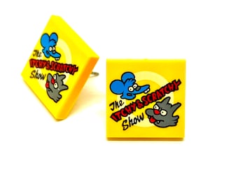 Simpsons Itchy and Scratchy Show Brick Stud Earrings