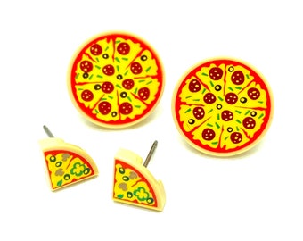 2 Pack Brick Print (Pizza and Pizza Slice) Stud Earrings