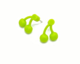 Lime Green Cherry Brick Stud Earrings Single Pair
