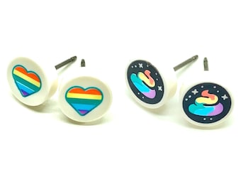 2 Pack Brick Print (Rainbow Heart/Unicorn Poop) Stud Earrings