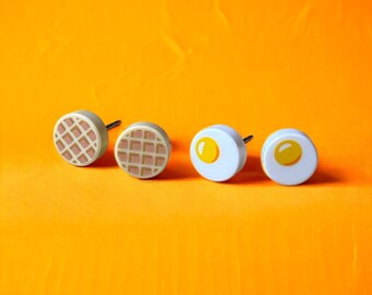 2-Pack Brick Print (waffles/eggs) Stud Earrings