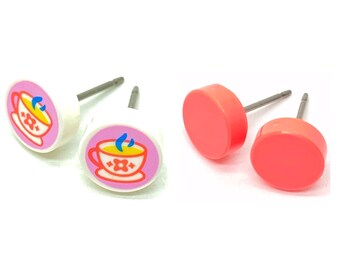 2 Pack Brick Print (Tea/Coral) Stud Earrings