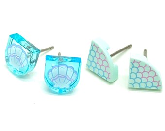 2 Pack Brick Mermaid Print (Shell/Scales) Stud Earrings