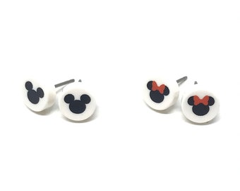 2 Pack Brick Mickey and Minnie Stud Earrings