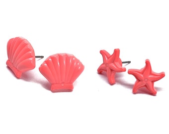 2 Pair Sea Creatures Brick Studs (Seashell/Starfish)