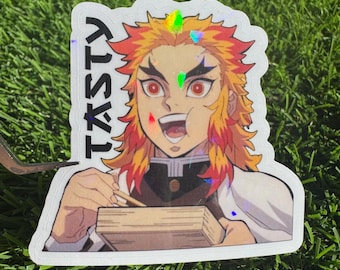Pegatina holográfica de Rengoku Tasty / Calcomanía de anime Demon Slayer