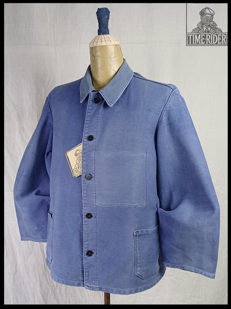 Vintage 1950s-1960s German Workwear Indigo Blue Moleskin Chore Jacket ES301 image 3