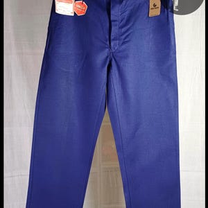 Calça de trabalho francesa vintage dos anos 60-70 'La Chaîne des Mabout Vosges' Bleu De Travail Indigo Blue Chore | Calça